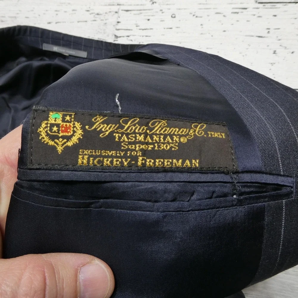 Hickey Freeman Suit Jacket Mens 44 Blue Loro Piana Wool Tasmanian Super 130s